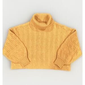 Truth Cable Knit Turtleneck Sweater Women's Size Large Cropped Mustard Yellow